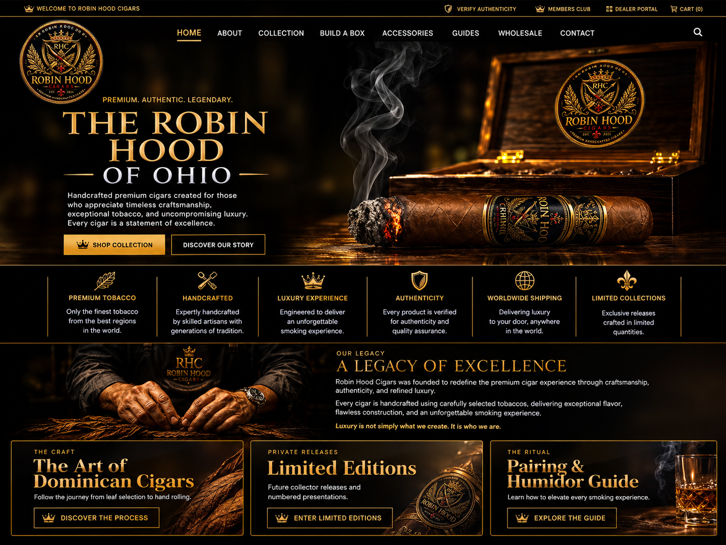 Robin Hood Cigars approved luxury homepage
